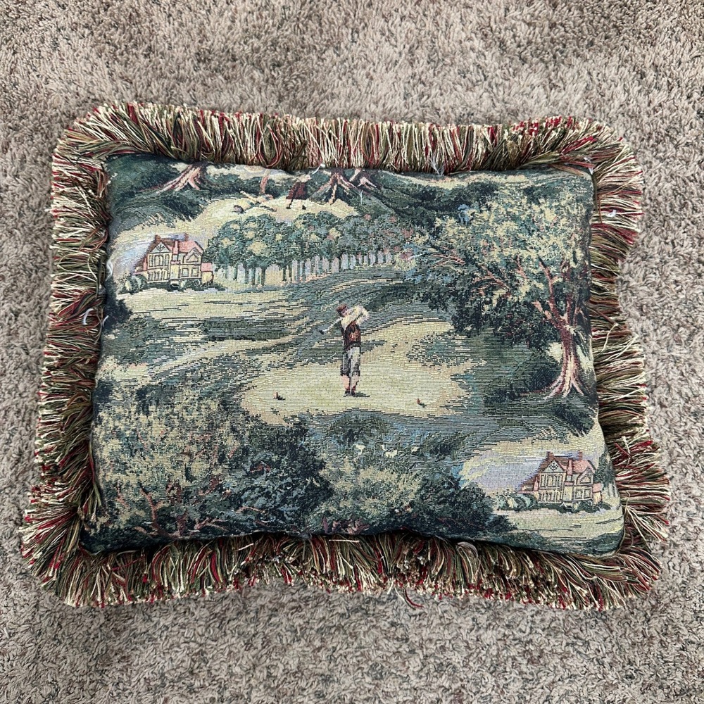 Vintage Golf Tapestry Throw Goose Down Pillow Fringe‎ Striped Country Club Decor